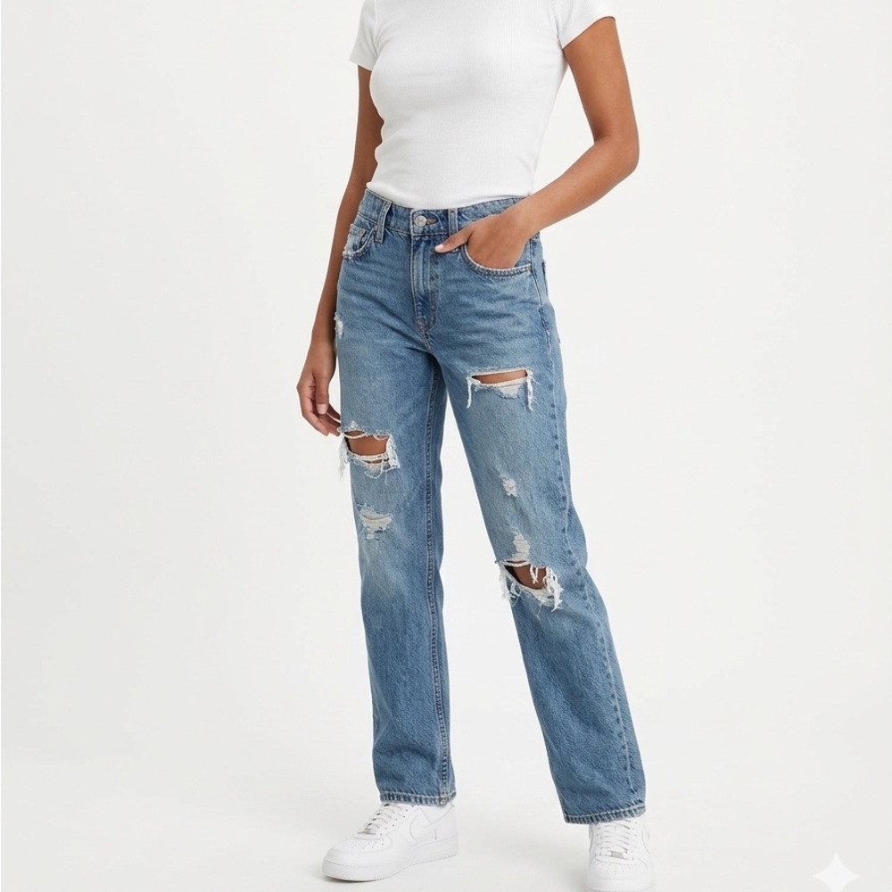 Aeropostale Distressed Blue Straight Leg Jeans